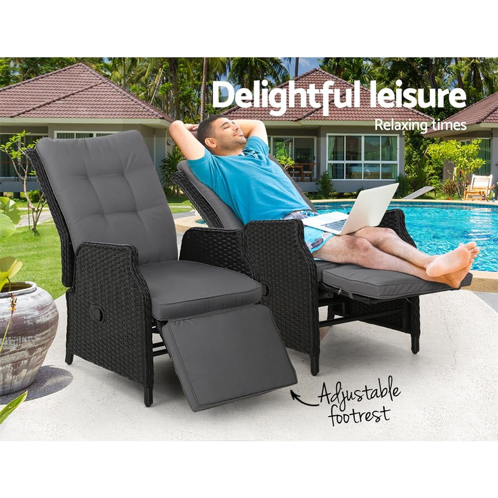 Set of 2 Recliner Chairs Sun lounge Outdoor Furniture Setting Patio Wicker Sofa Black Sets Fast shipping On sale