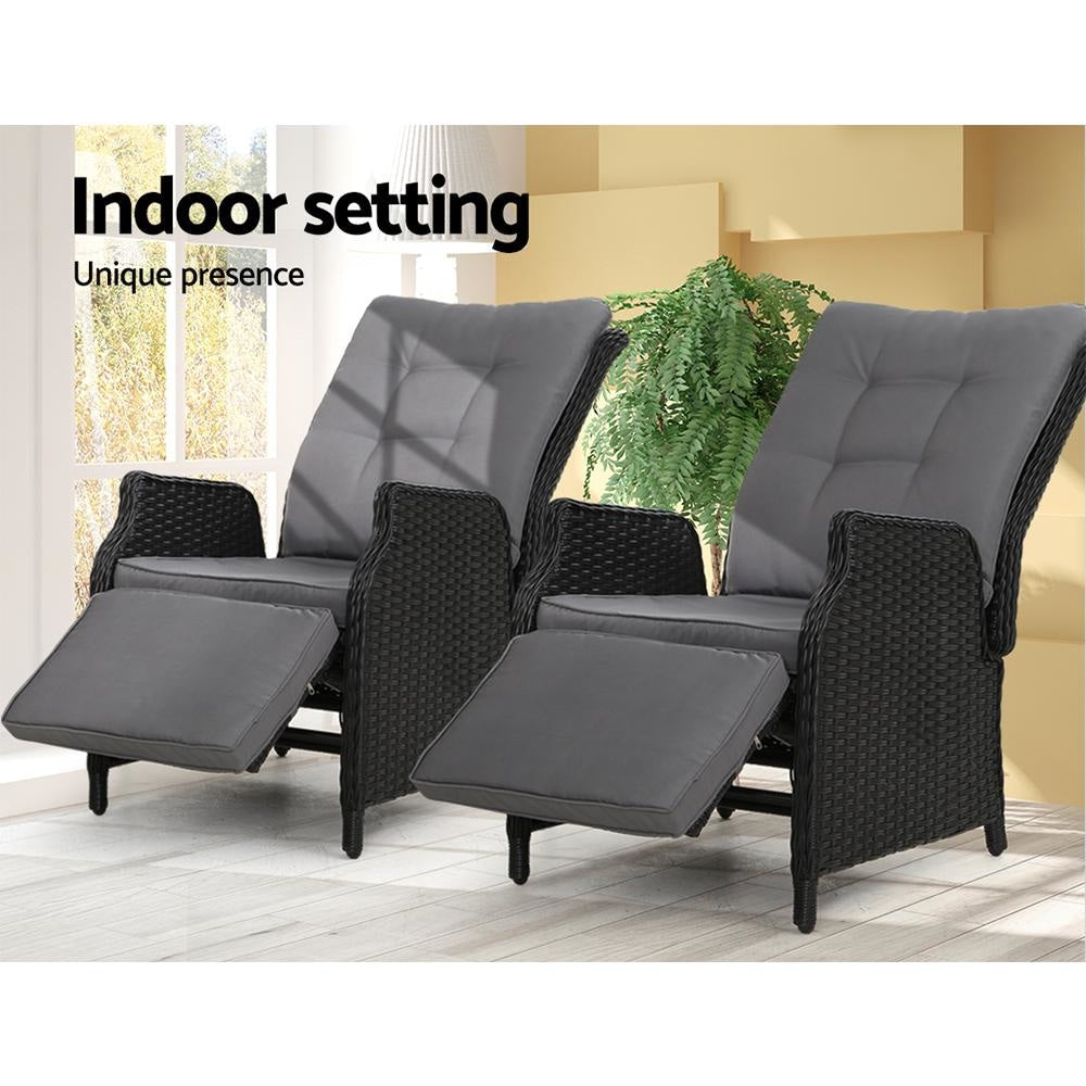 Set of 2 Recliner Chairs Sun lounge Outdoor Furniture Setting Patio Wicker Sofa Black Sets Fast shipping On sale