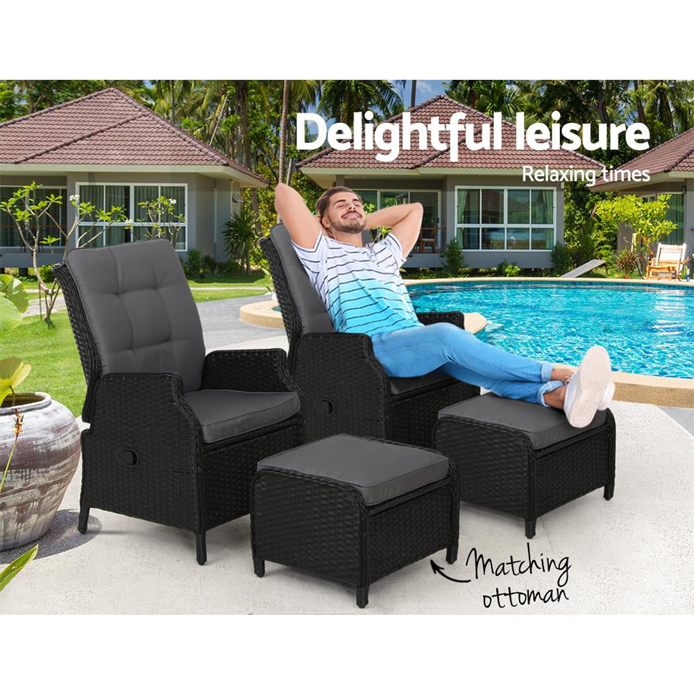 Set of 2 Recliner Chairs Sun lounge Outdoor Setting Patio Furniture Wicker Sofa Sets Fast shipping On sale
