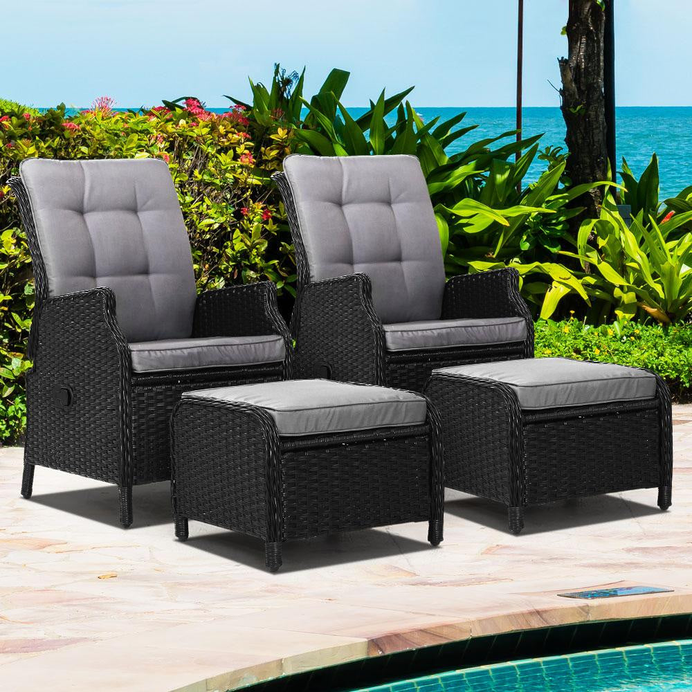 Set of 2 Recliner Chairs Sun lounge Outdoor Setting Patio Furniture Wicker Sofa Sets Fast shipping On sale