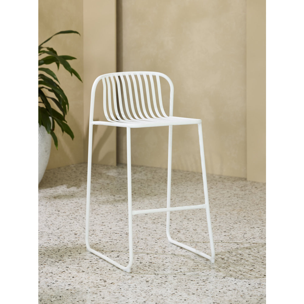 Set Of 2 Renzo Antirust Treatment Metal Outdoor Counter Bar Stool Chair White Fast shipping On sale