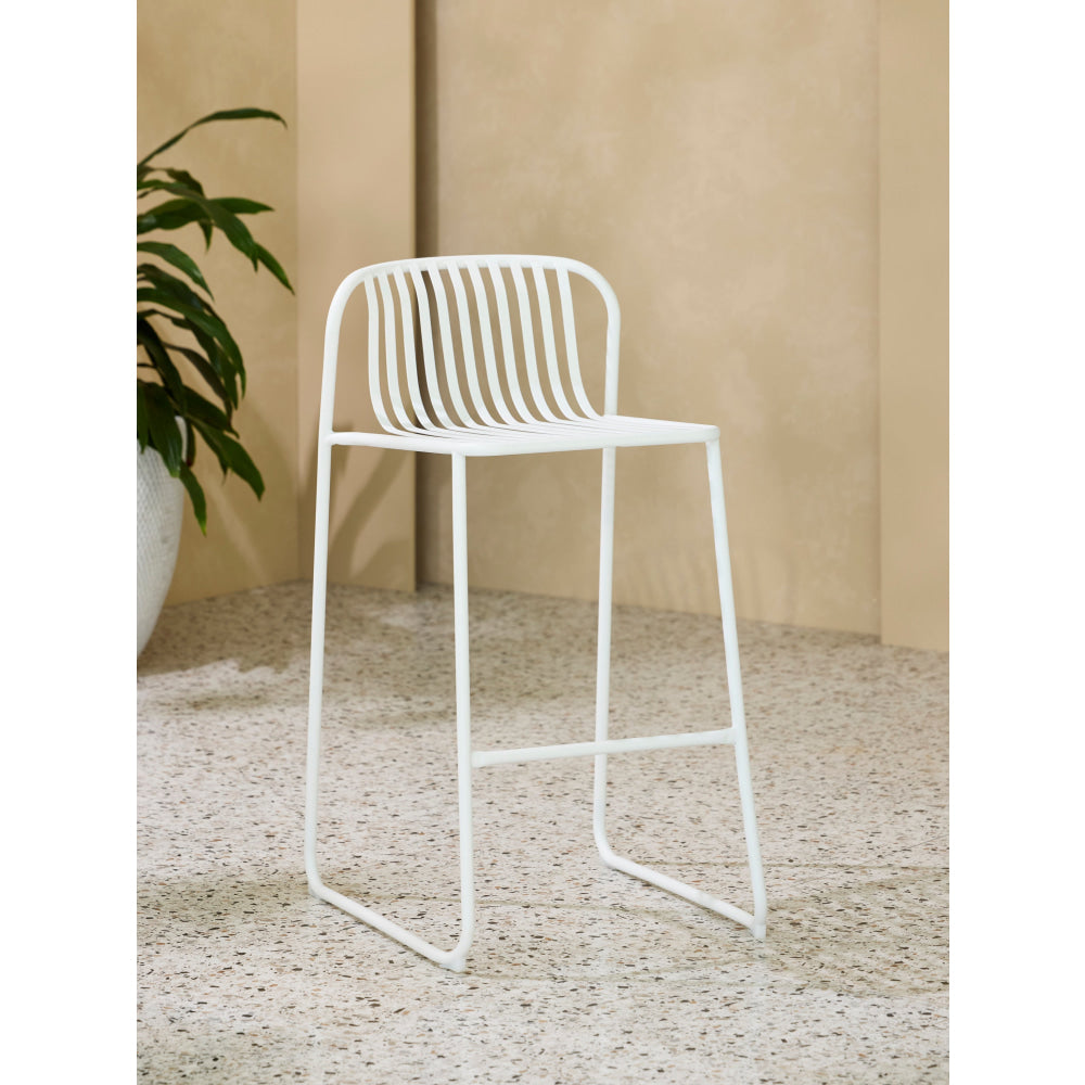 Set Of 2 Renzo Antirust Treatment Metal Outdoor Counter Bar Stool Chair White Fast shipping On sale