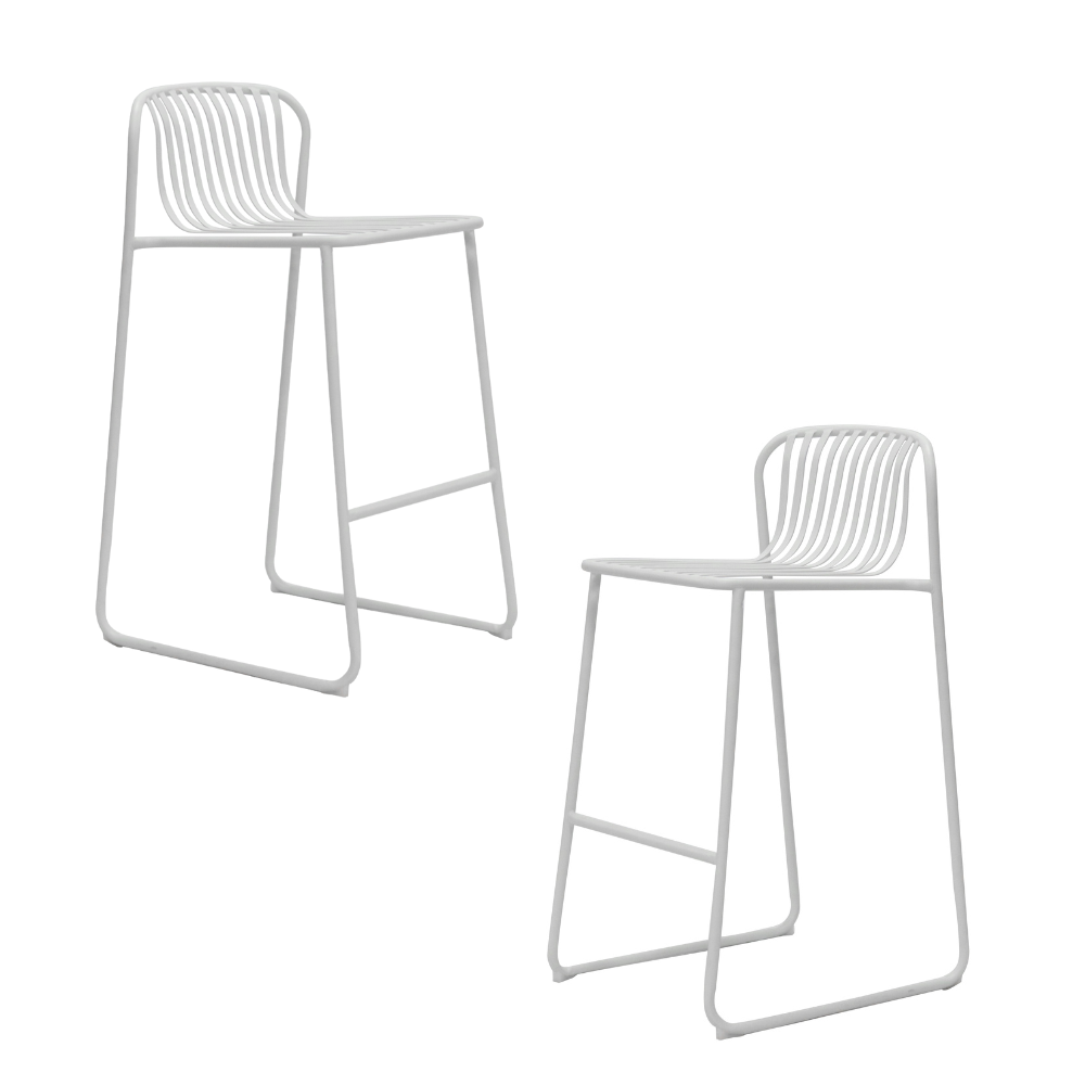 Set Of 2 Renzo Antirust Treatment Metal Outdoor Counter Bar Stool Chair White Fast shipping On sale