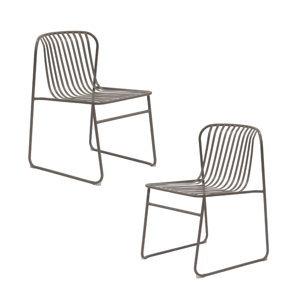 Set Of 2 Renzo Antirust Treatment Metal Outdoor Dining Side Chair Cappuccino Fast shipping On sale