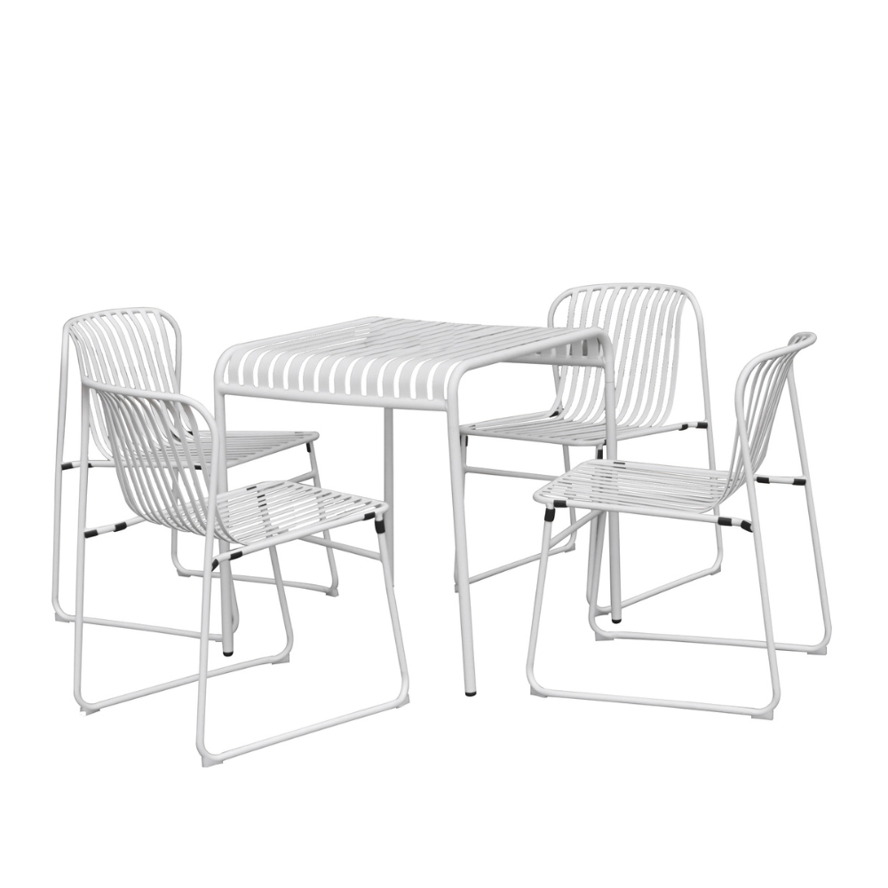 Set Of 2 Renzo Antirust Treatment Metal Outdoor Dining Side Chair White Fast shipping On sale