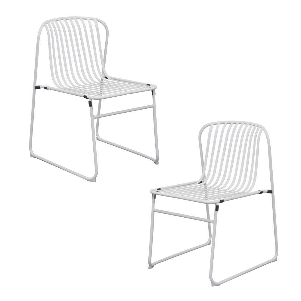 Set Of 2 Renzo Antirust Treatment Metal Outdoor Dining Side Chair White Fast shipping On sale