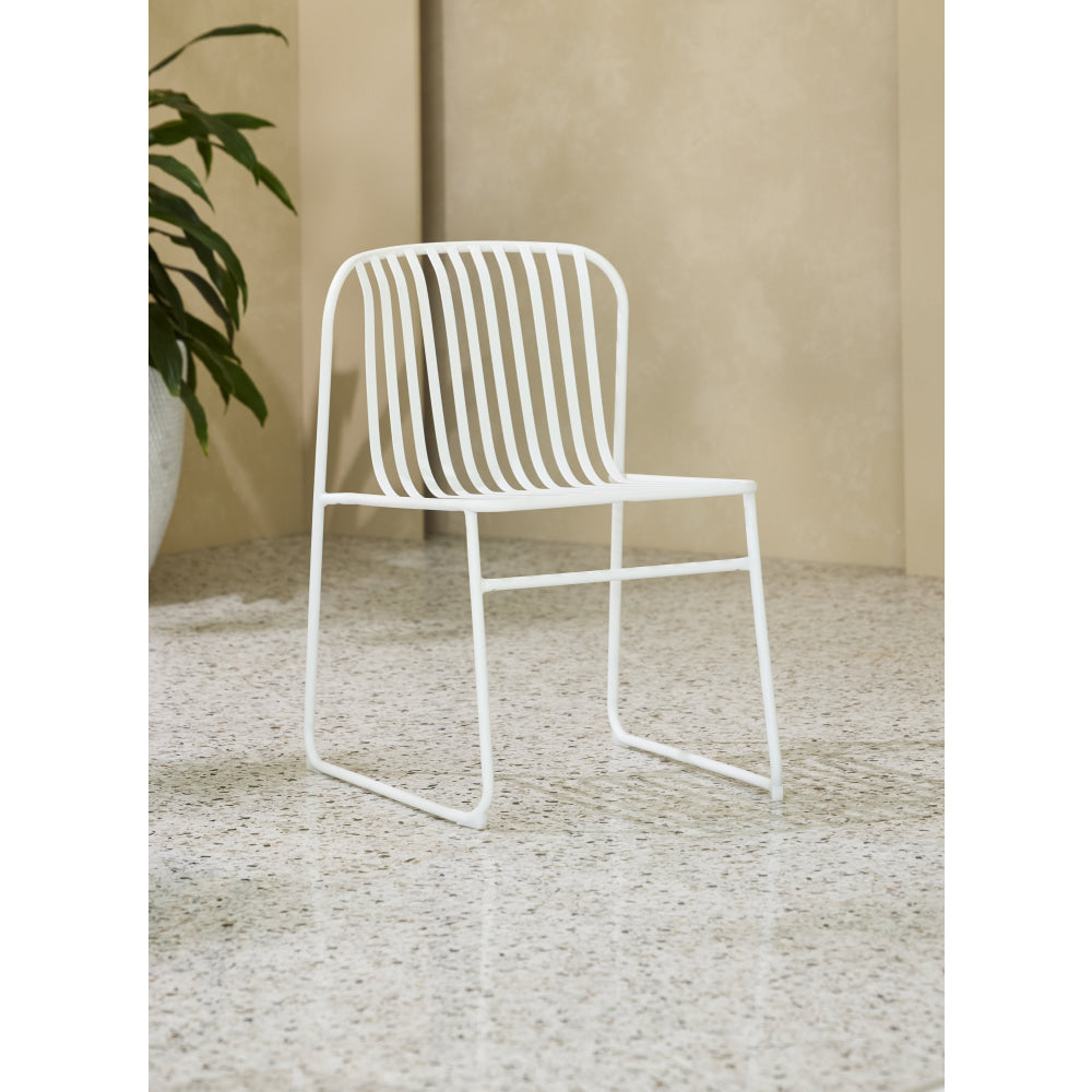 Set Of 2 Renzo Antirust Treatment Metal Outdoor Dining Side Chair White Fast shipping On sale