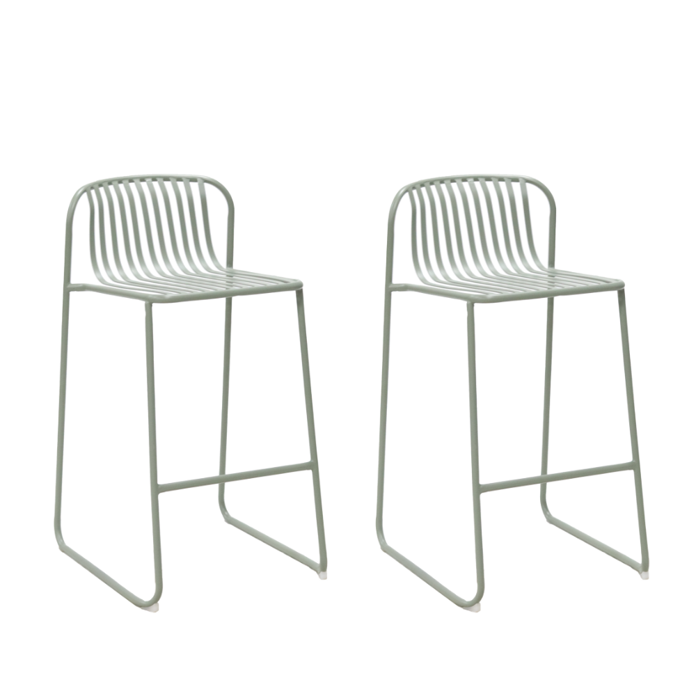 Set Of 2 Renzo Antirust Treatment Outdoor Bar Stool Chair Metal Frame Thyme Green Dining Fast shipping On sale