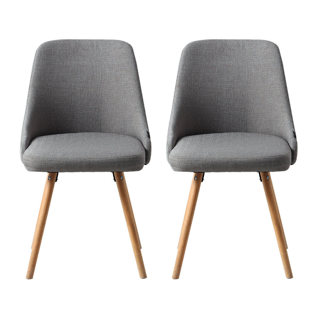 Set of 2 Replica Dining Chairs Beech Wooden Timber Chair Kitchen Fabric Grey Fast shipping On sale