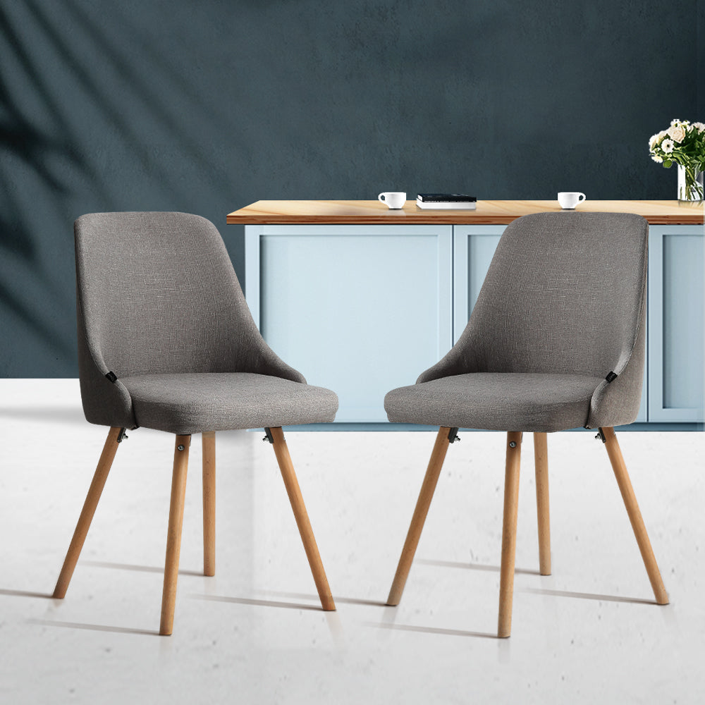 Set of 2 Replica Dining Chairs Beech Wooden Timber Chair Kitchen Fabric Grey Fast shipping On sale