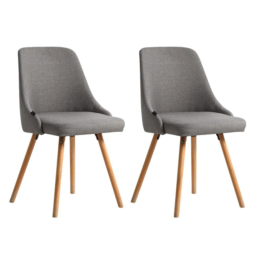 Set of 2 Replica Dining Chairs Beech Wooden Timber Chair Kitchen Fabric Grey Fast shipping On sale