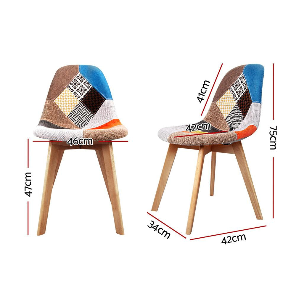 Set of 2 Retro Beech Fabric Dining Chair - Multi Colour Fast shipping On sale