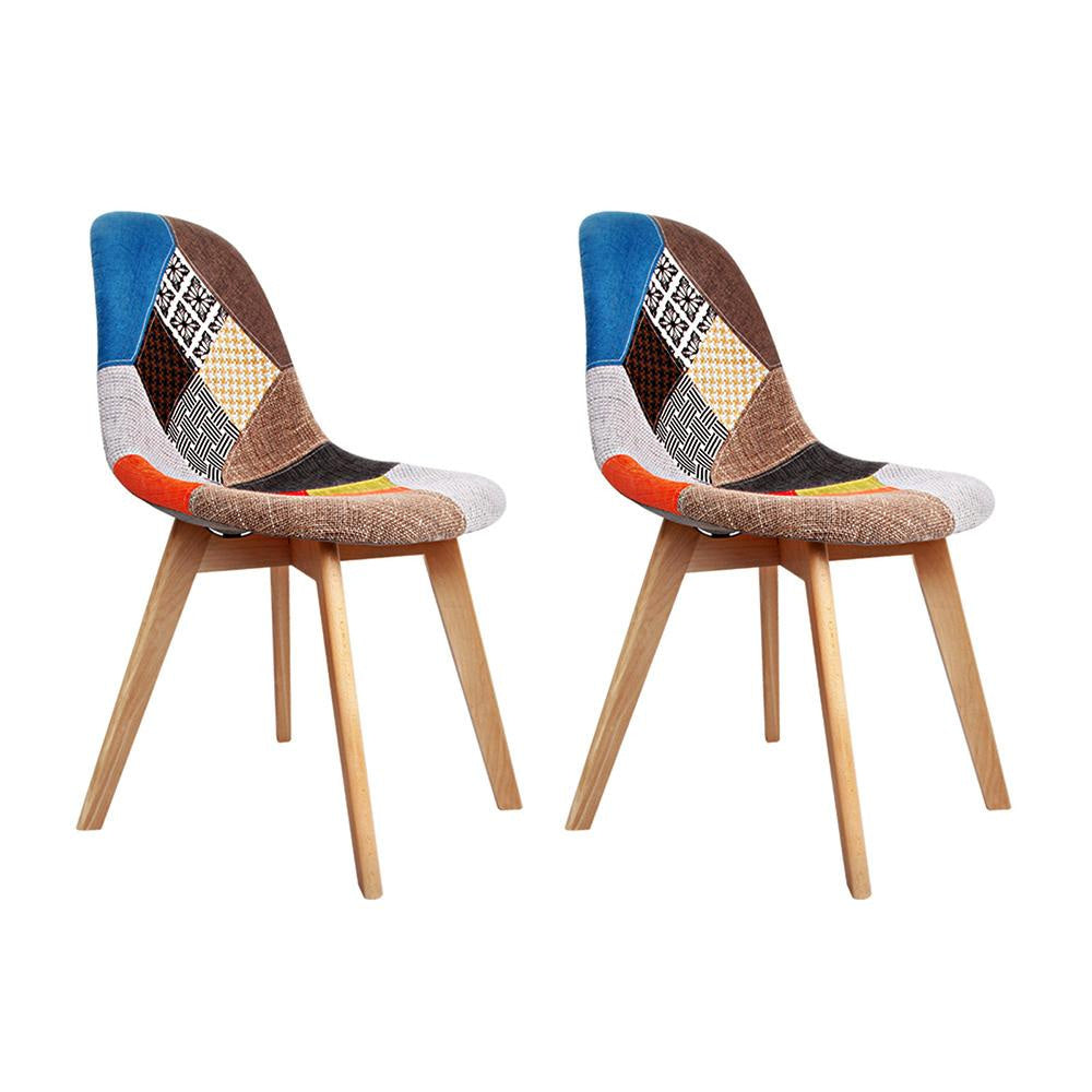 Set of 2 Retro Beech Fabric Dining Chair - Multi Colour Fast shipping On sale
