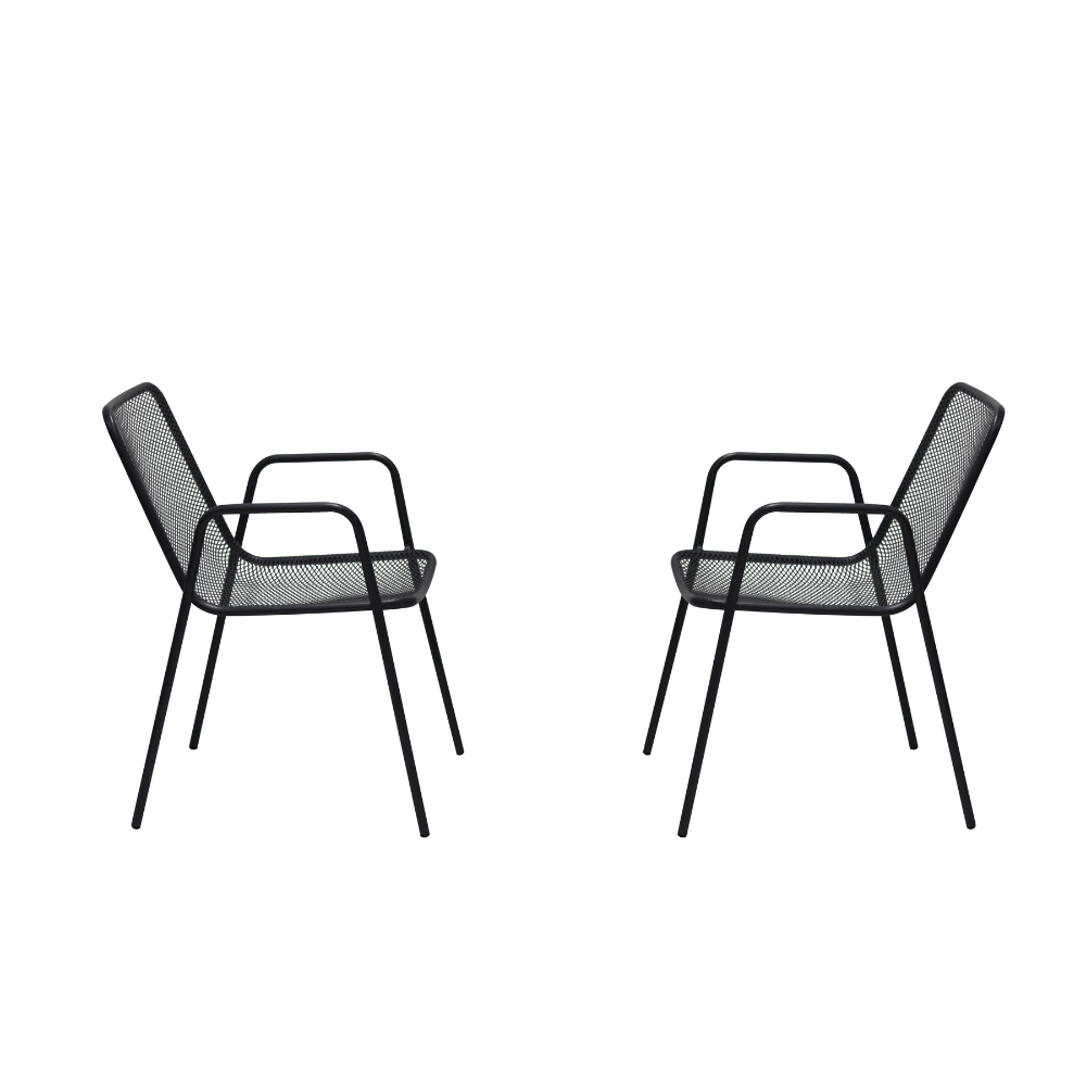 Set Of 2 Rhonda Antirust Treament Metal Outdoor Dining Arm Chair Black Fast shipping On sale