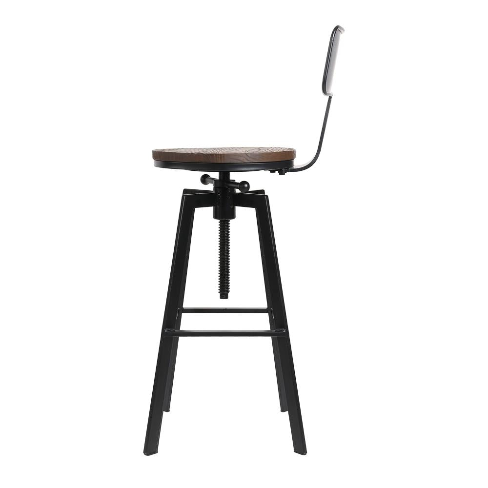 Set of 2 Rustic Industrial Style Metal Bar Stool - Black and Wood Fast shipping On sale