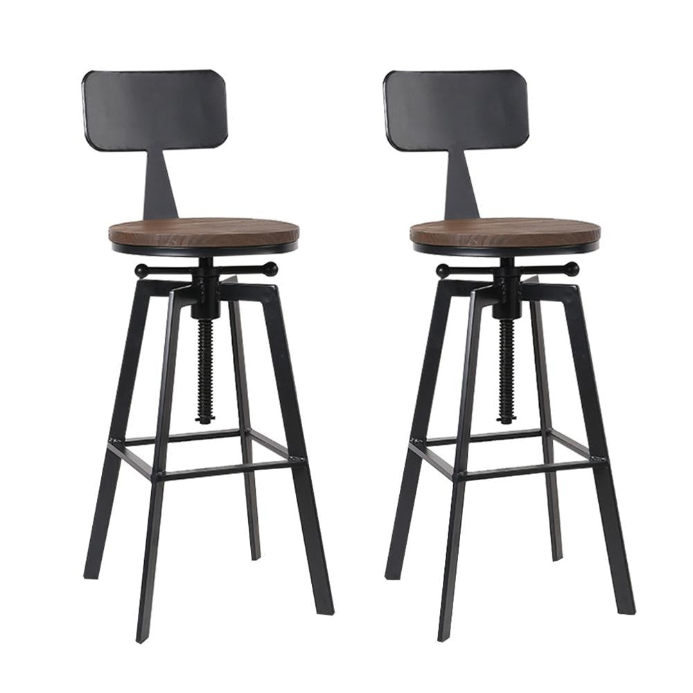 Set of 2 Rustic Industrial Style Metal Bar Stool - Black and Wood Fast shipping On sale