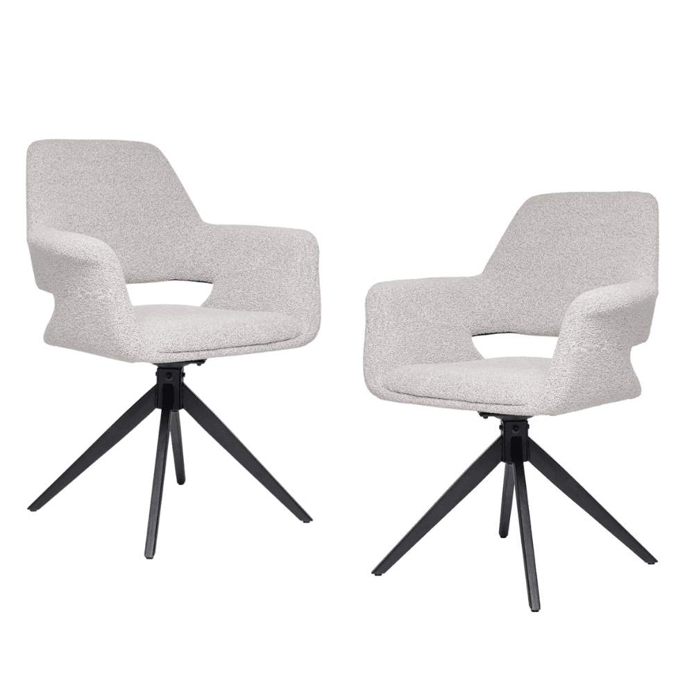 Set Of 2 Sara Boucle Fabric Modern Kitchen Dining ArmChair Metal Frame - Ivory Chair Fast shipping On sale