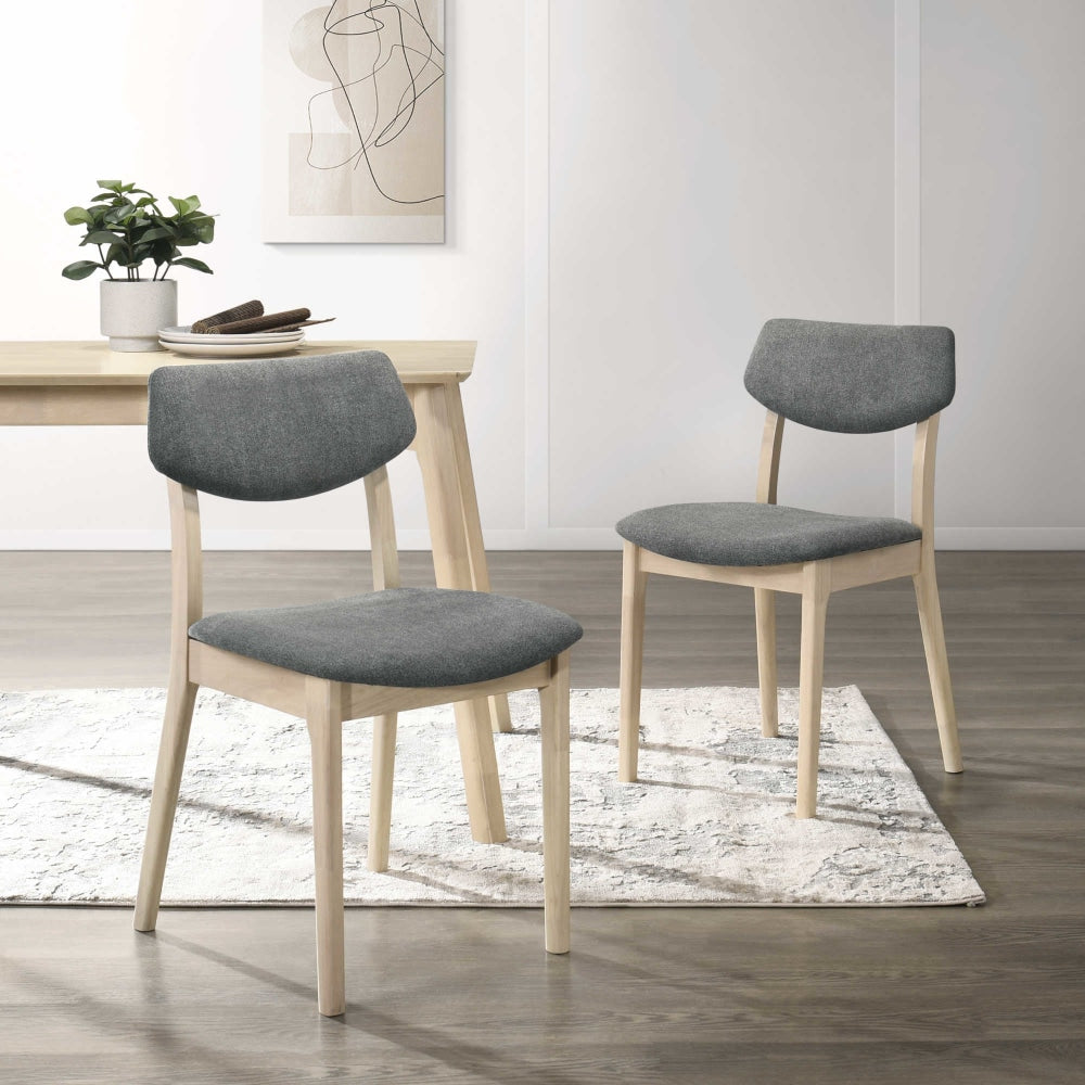 Set Of 2 Soye Wooden Fabric Kitchen Dining Chair - White Washed Oak & Grey Fast shipping On sale