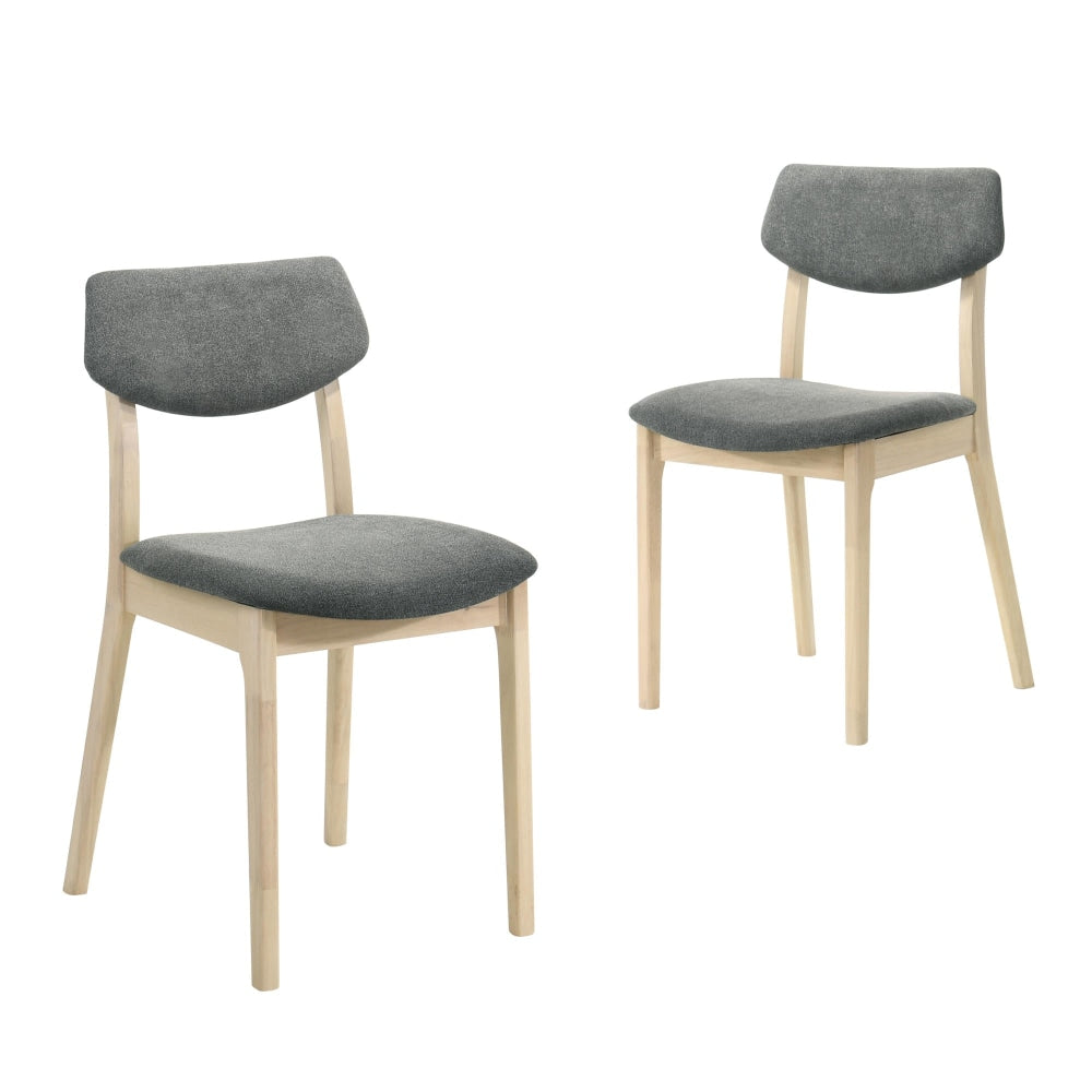 Set Of 2 Soye Wooden Fabric Kitchen Dining Chair - White Washed Oak & Grey Fast shipping On sale