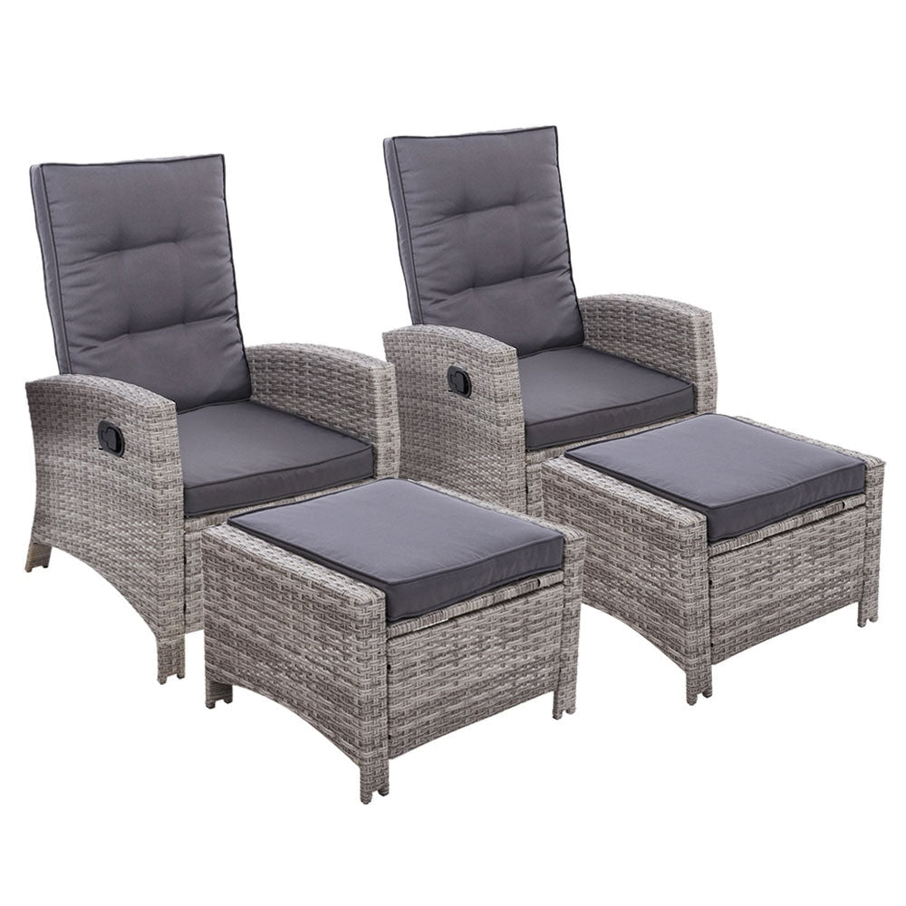Set of 2 Sun lounge Recliner Chair Wicker Lounger Sofa Day Bed Outdoor Chairs Patio Furniture Garden Cushion Ottoman Gardeon Sets Fast
