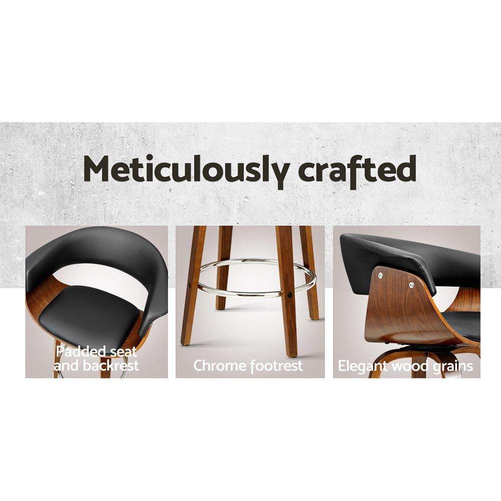 Set of 2 Swivel PU Leather Bar Stool - Wood and Black Fast shipping On sale