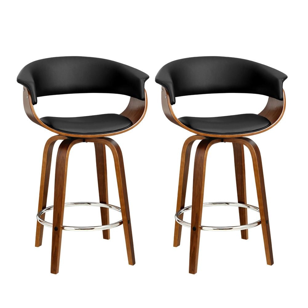Set of 2 Swivel PU Leather Bar Stool - Wood and Black Fast shipping On sale