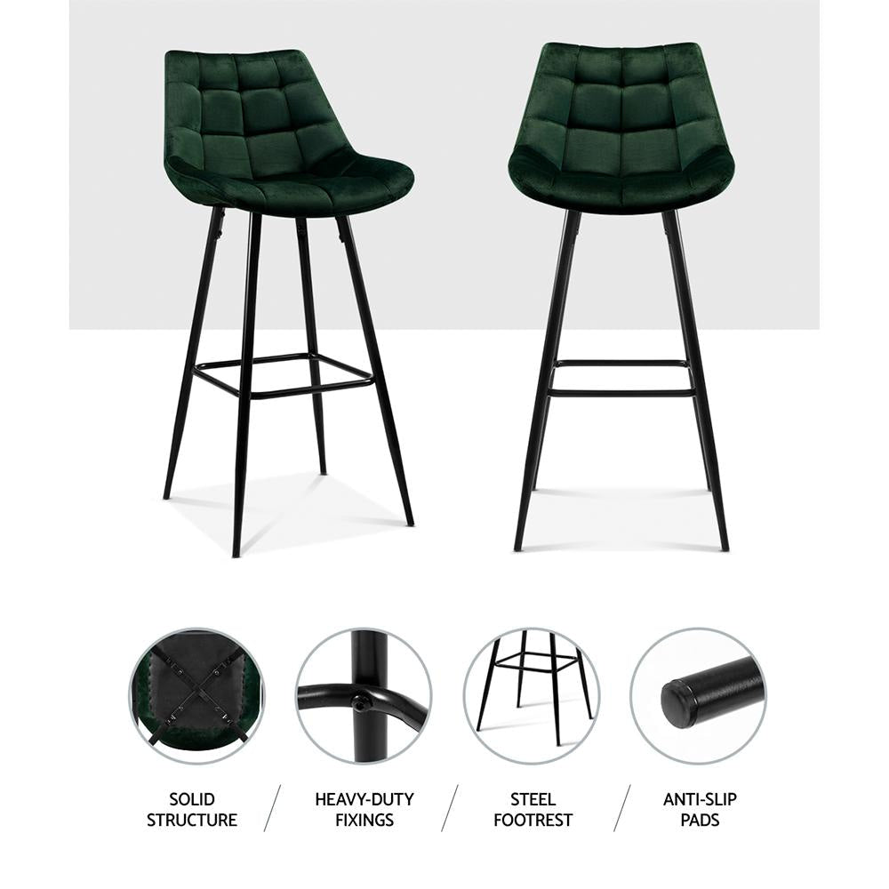 Set of 2 Velvet Bar Stools - Green Stool Fast shipping On sale