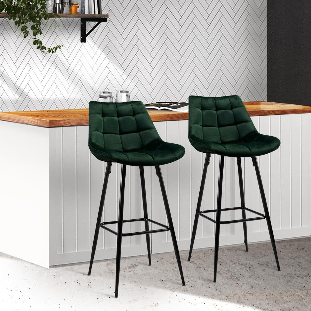 Set of 2 Velvet Bar Stools - Green Stool Fast shipping On sale