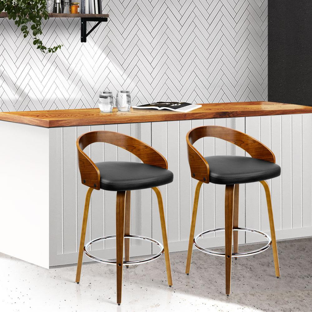 Set of 2 Walnut Wood Bar Stools - Black and Brown Stool Fast shipping On sale