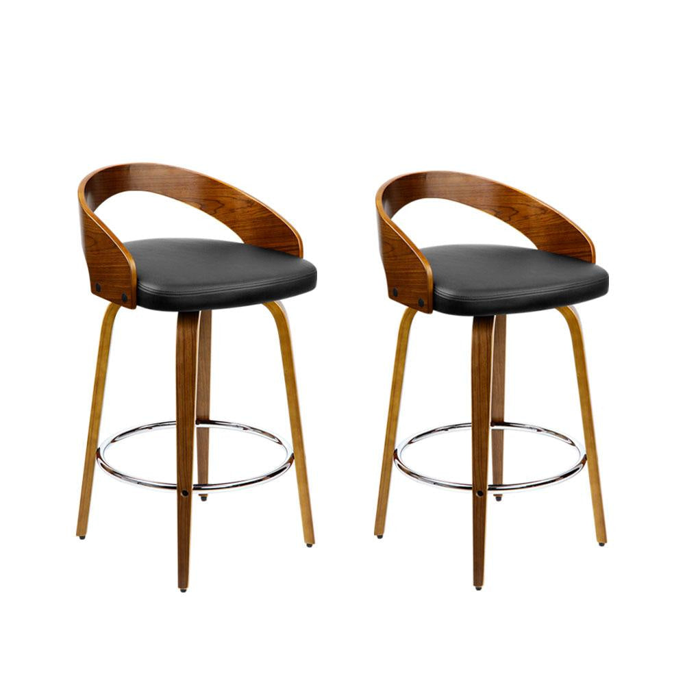 Set of 2 Walnut Wood Bar Stools - Black and Brown Stool Fast shipping On sale