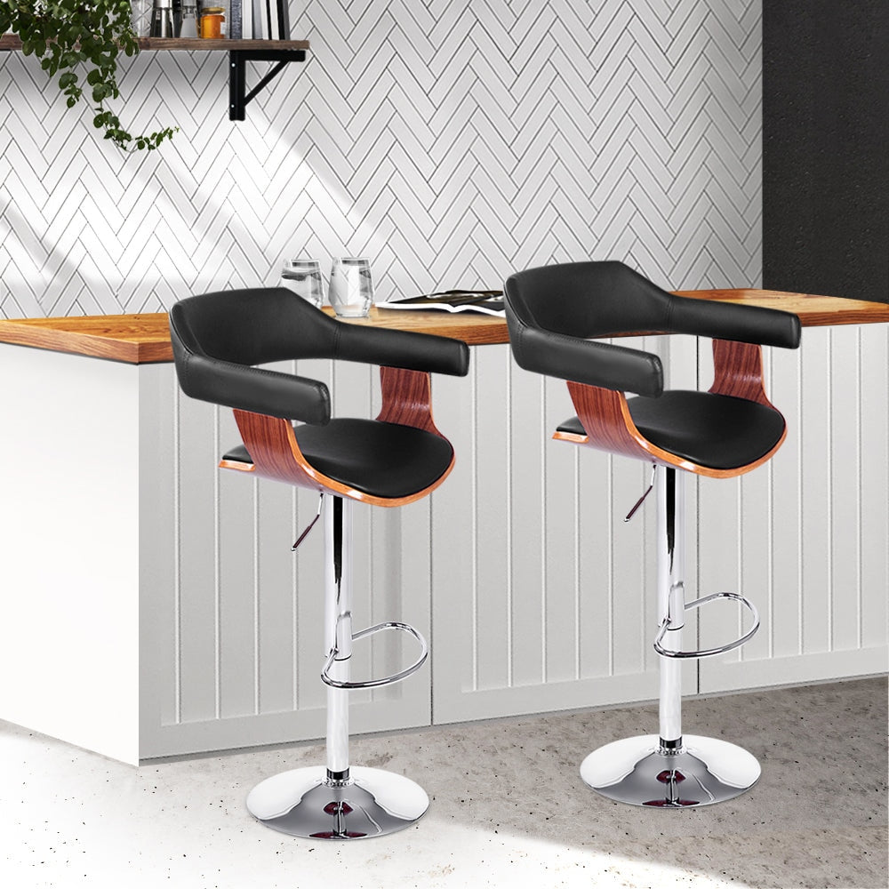 Set of 2 Wooden Bar Stool - Black and Wood Fast shipping On sale