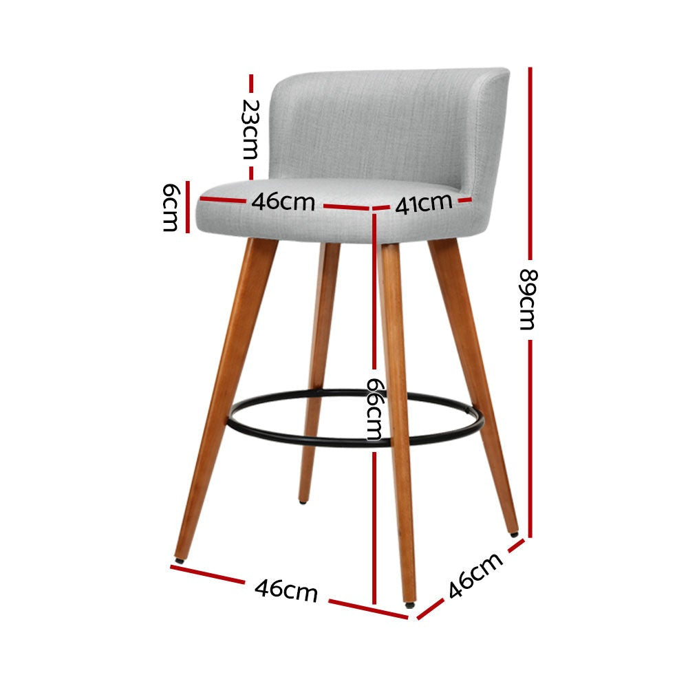 Set of 2 Wooden Fabric Bar Stools Circular Footrest - Light Grey Stool Fast shipping On sale