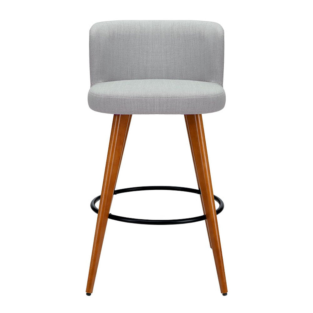 Set of 2 Wooden Fabric Bar Stools Circular Footrest - Light Grey Stool Fast shipping On sale