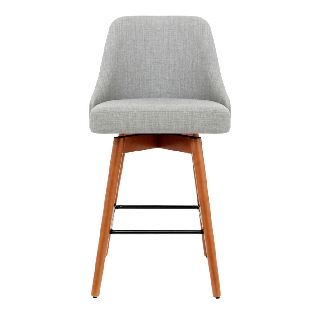 Set of 2 Wooden Fabric Bar Stools Square Footrest - Light Grey Stool Fast shipping On sale