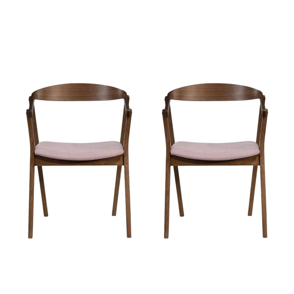 Set Of 2 Wooden Fabric Seat Kitchen Dining Chair - Walnut/Beige Fast shipping On sale