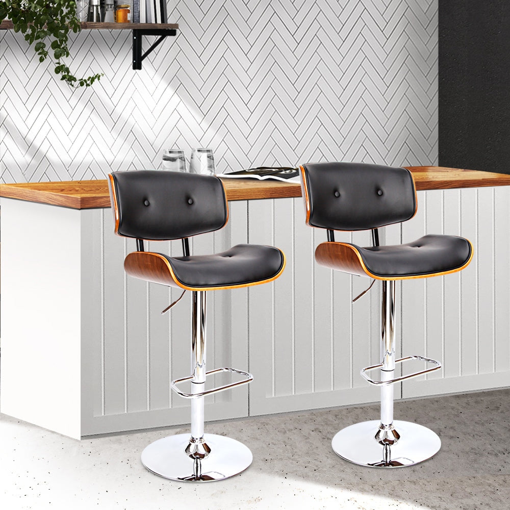 Set of 2 Wooden Gas Lift Bar Stools - Black and Chrome Stool Fast shipping On sale