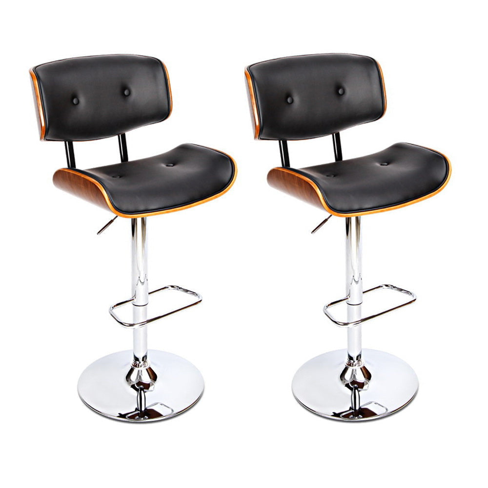 Set of 2 Wooden Gas Lift Bar Stools - Black and Chrome Stool Fast shipping On sale
