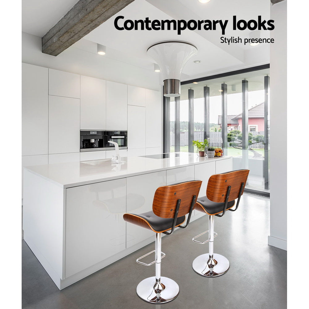 Set of 2 Wooden Gas Lift Bar Stools - Black and Chrome Stool Fast shipping On sale