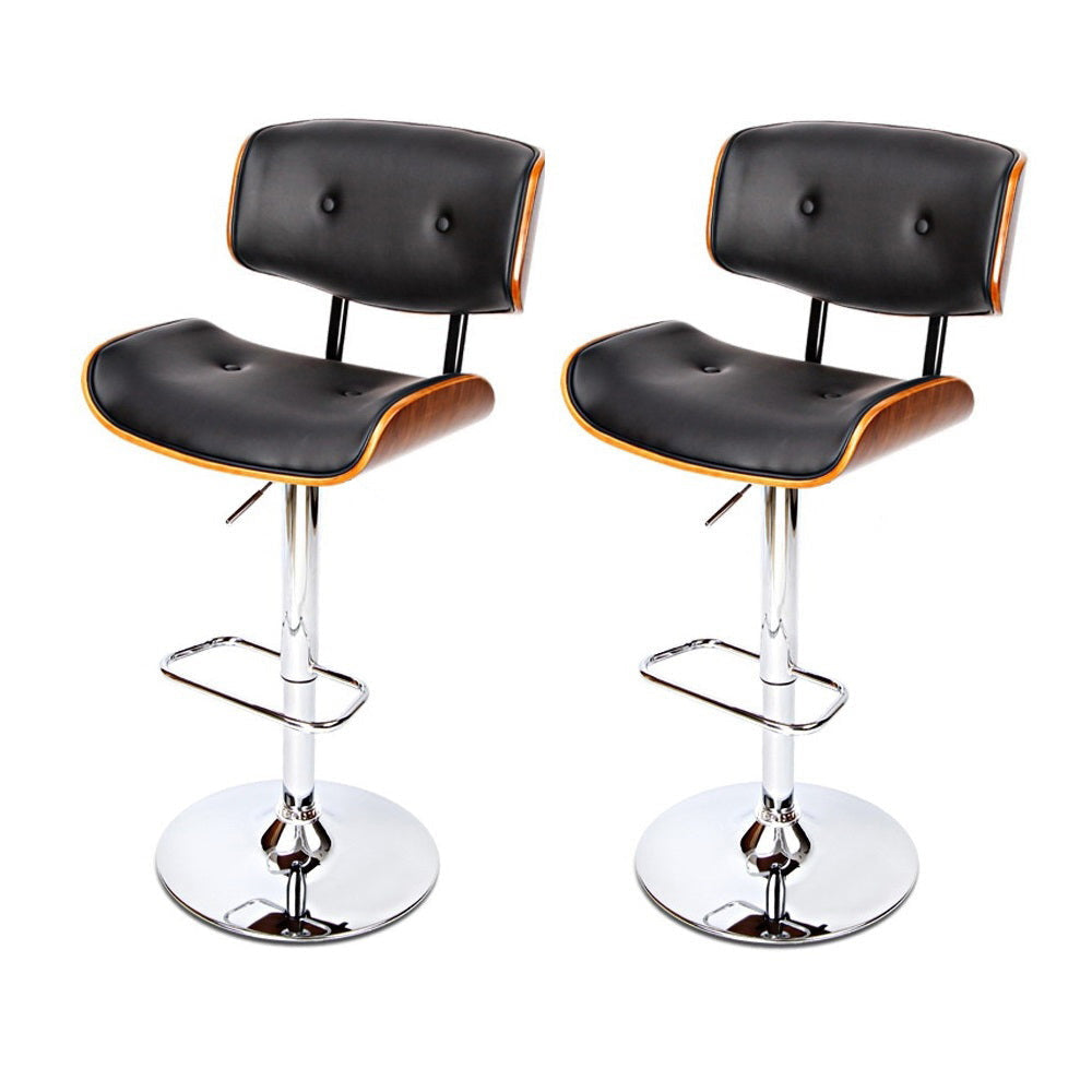 Set of 2 Wooden Gas Lift Bar Stools - Black and Chrome Stool Fast shipping On sale
