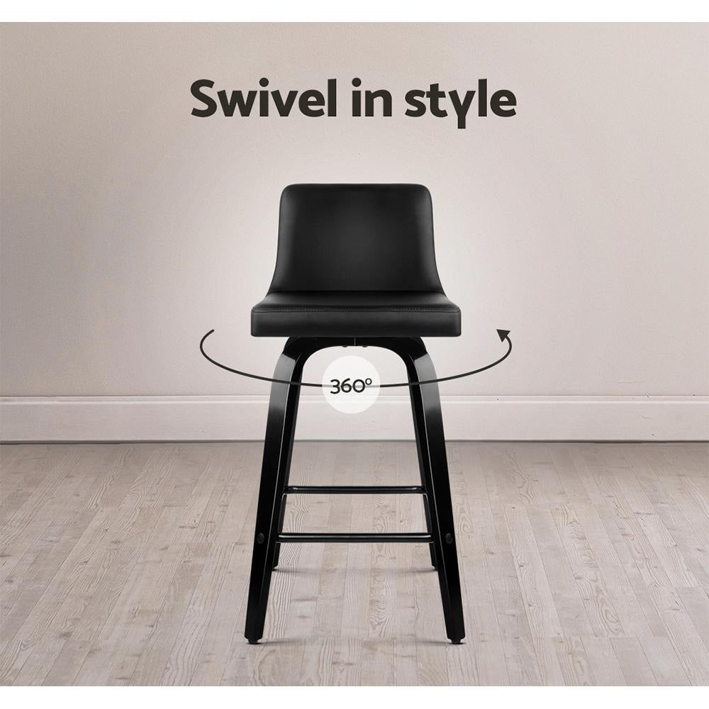 Set of 2 Wooden PU Leather Bar Stool - Black Fast shipping On sale