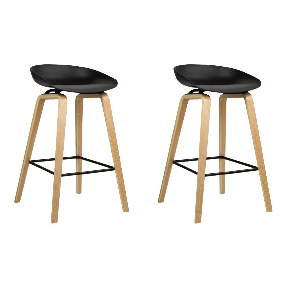 Set of 2 Wooden Square Footrest Bar Stools - Black Stool Fast shipping On sale