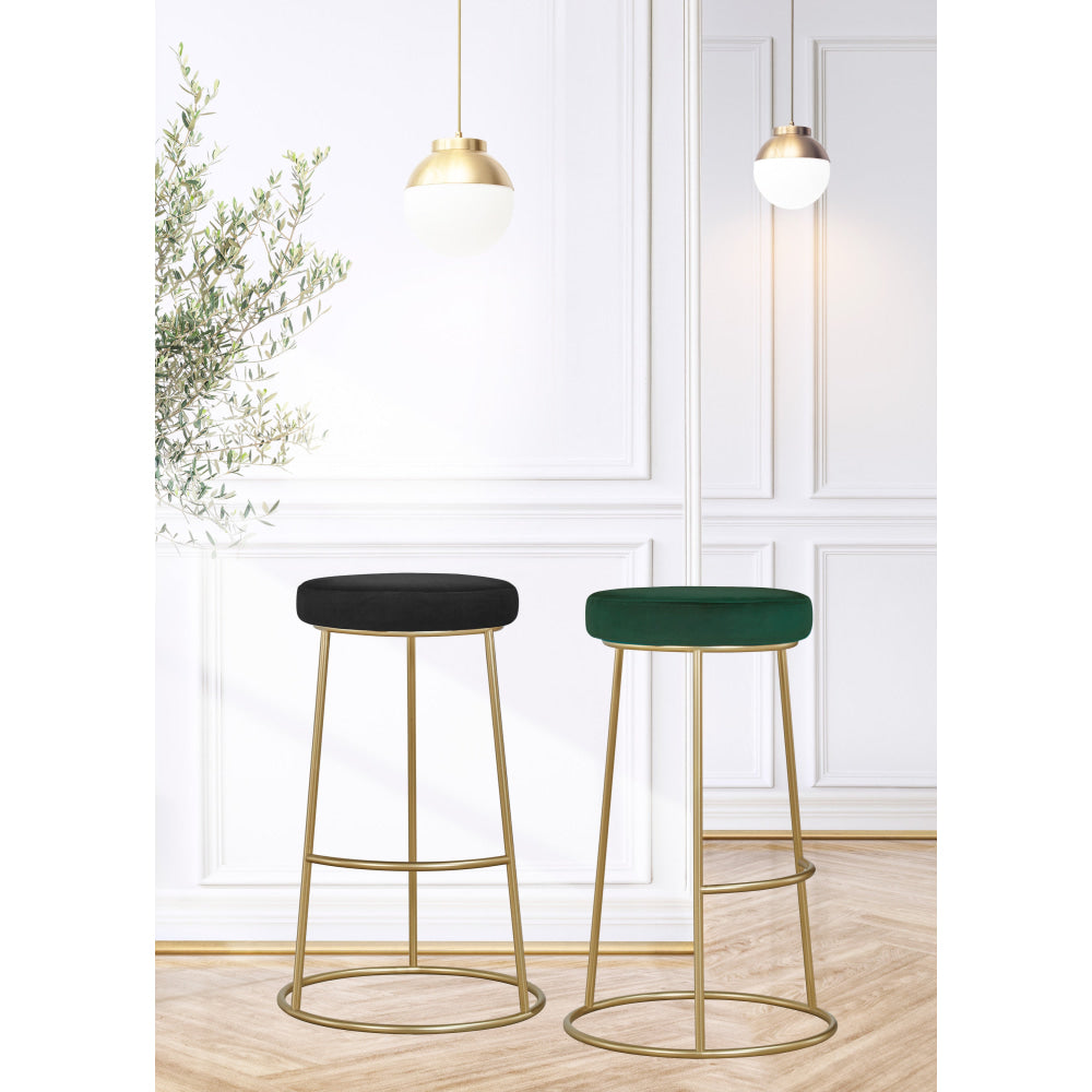 Set of 2 Xyla Velvet Fabric Kitchen Bar Stool - Gold Metal Frame - Green Fast shipping On sale