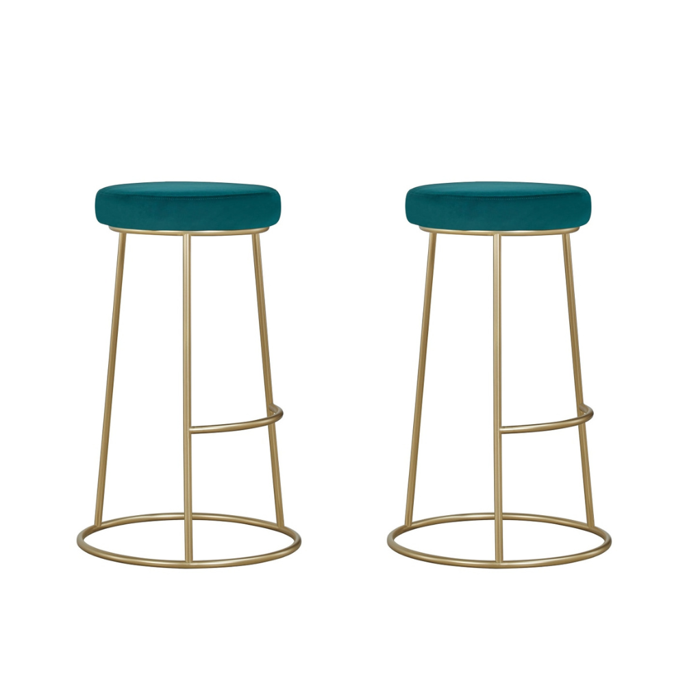 Set of 2 Xyla Velvet Fabric Kitchen Bar Stool - Gold Metal Frame - Green Fast shipping On sale