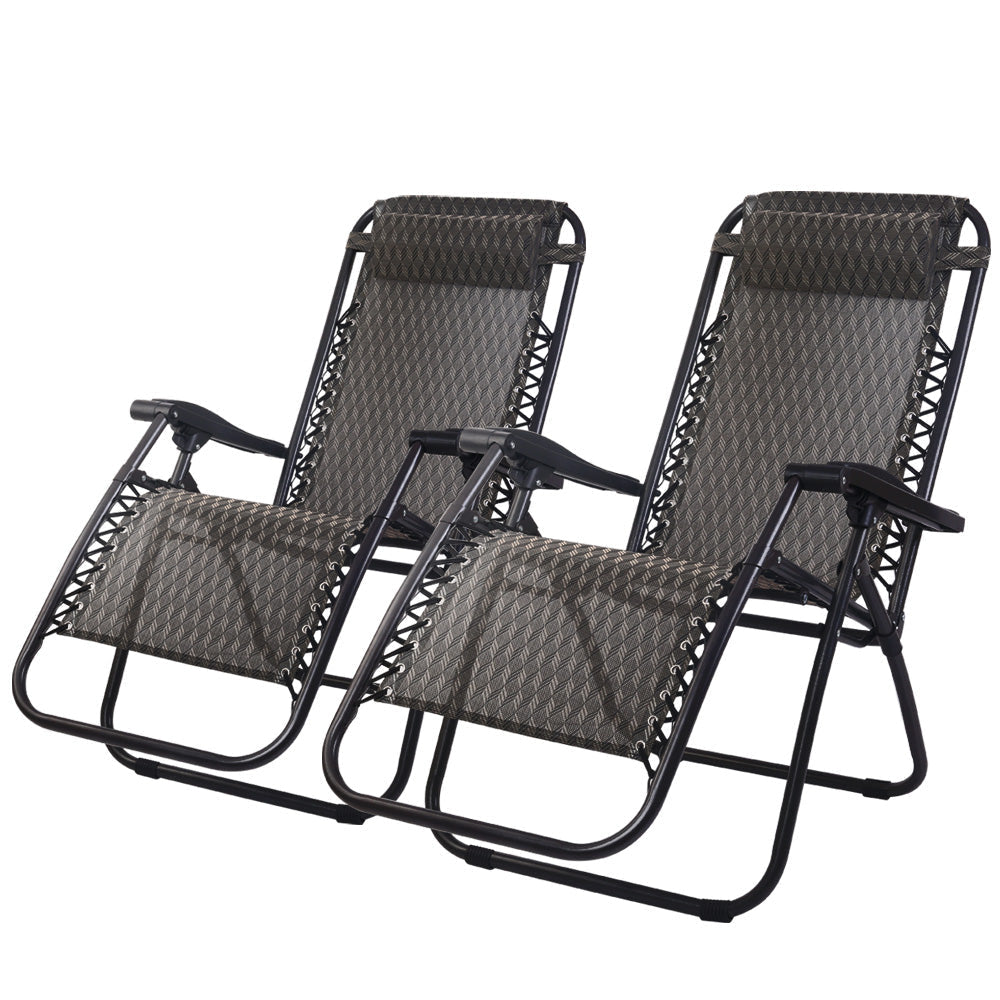 Set of 2 Zero Gravity Chairs Reclining Outdoor Furniture Sun Lounge Folding Camping Lounger Grey Sets Fast shipping On sale