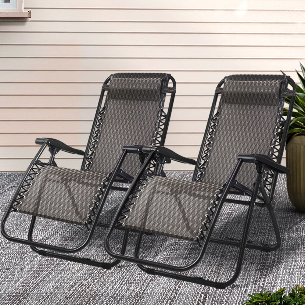 Set of 2 Zero Gravity Chairs Reclining Outdoor Furniture Sun Lounge Folding Camping Lounger Grey Sets Fast shipping On sale