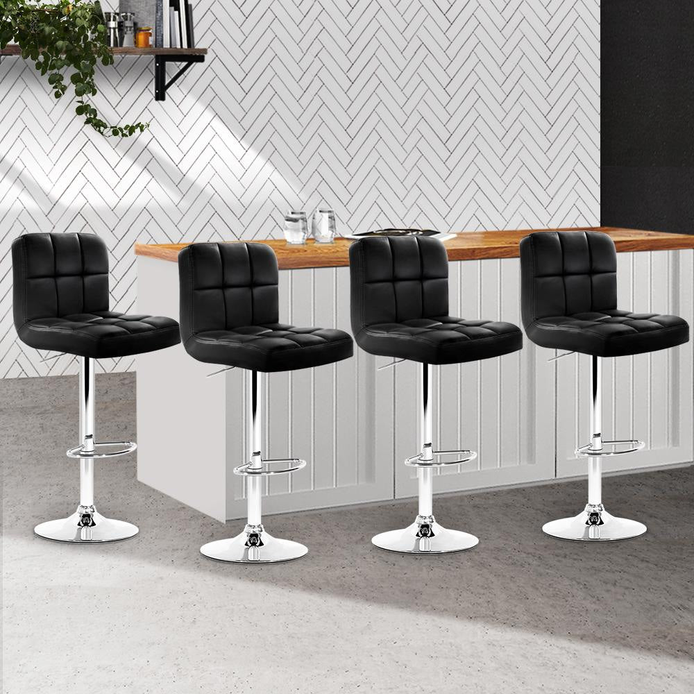 Set of 4 Bar Stools Gas lift Swivel - Steel and Black Stool Fast shipping On sale