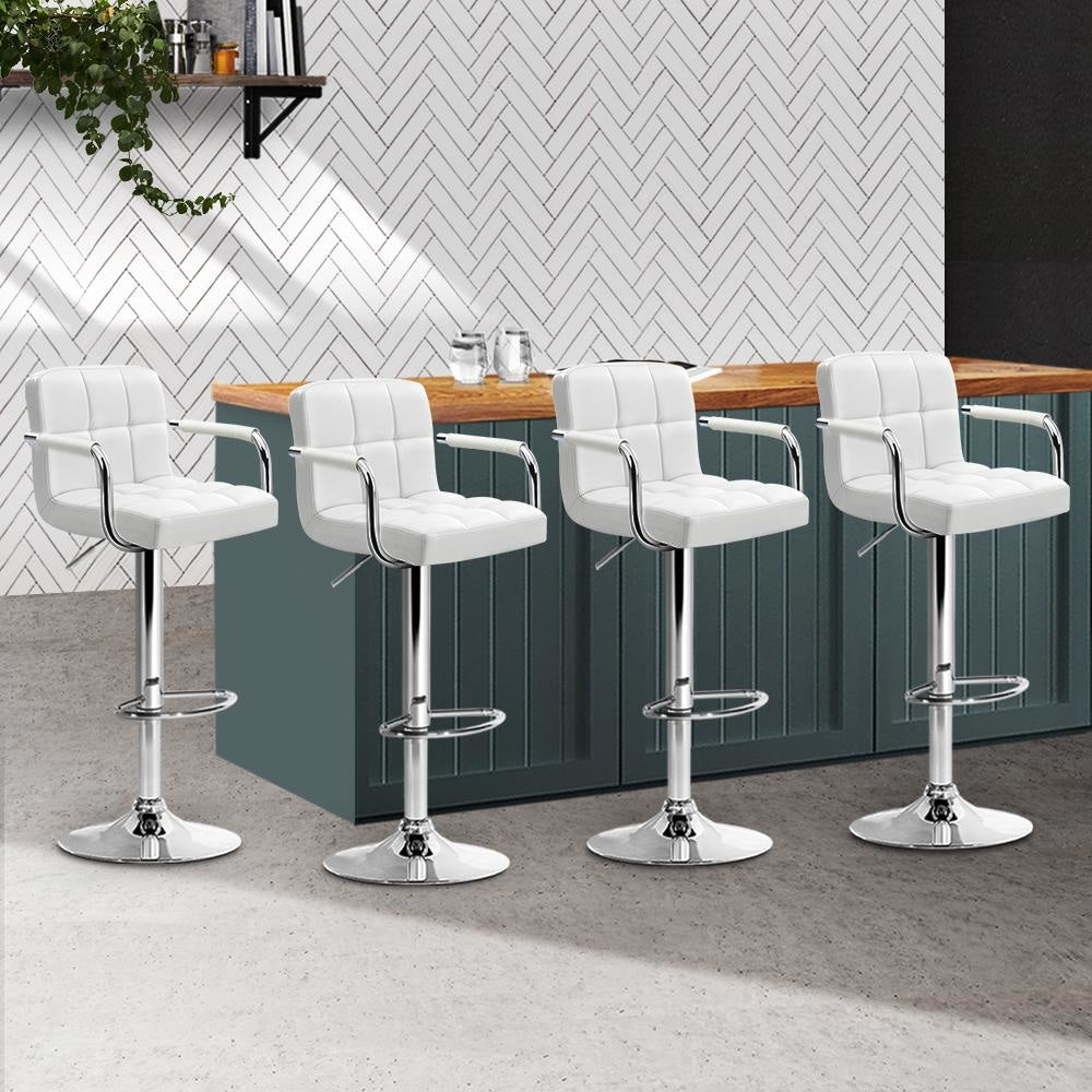 Set of 4 Bar Stools Gas lift Swivel - Steel and White Stool Fast shipping On sale