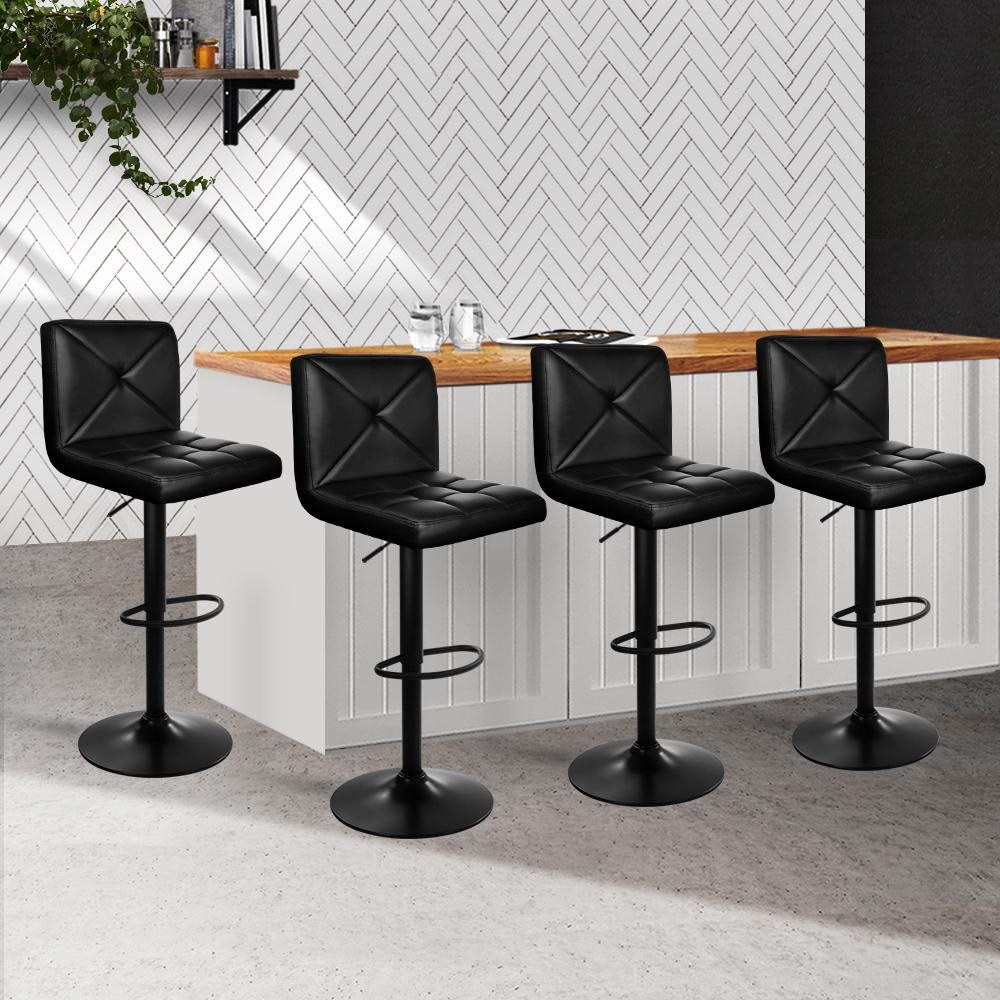 Set of 4 Bar Stools PU Leather Criss Cross Style - Black and Chrome Stool Fast shipping On sale