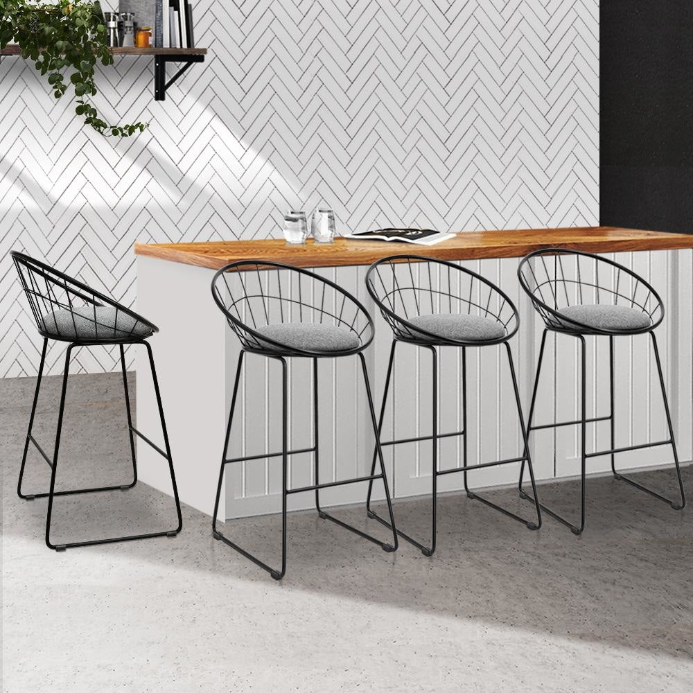 Set of 4 Bar Stools Steel Fabric - Grey and Black Stool Fast shipping On sale