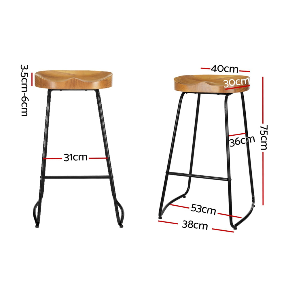 Set of 4 Elm Wood Backless Bar Stools 75cm - Black and Light Natural Stool Fast shipping On sale